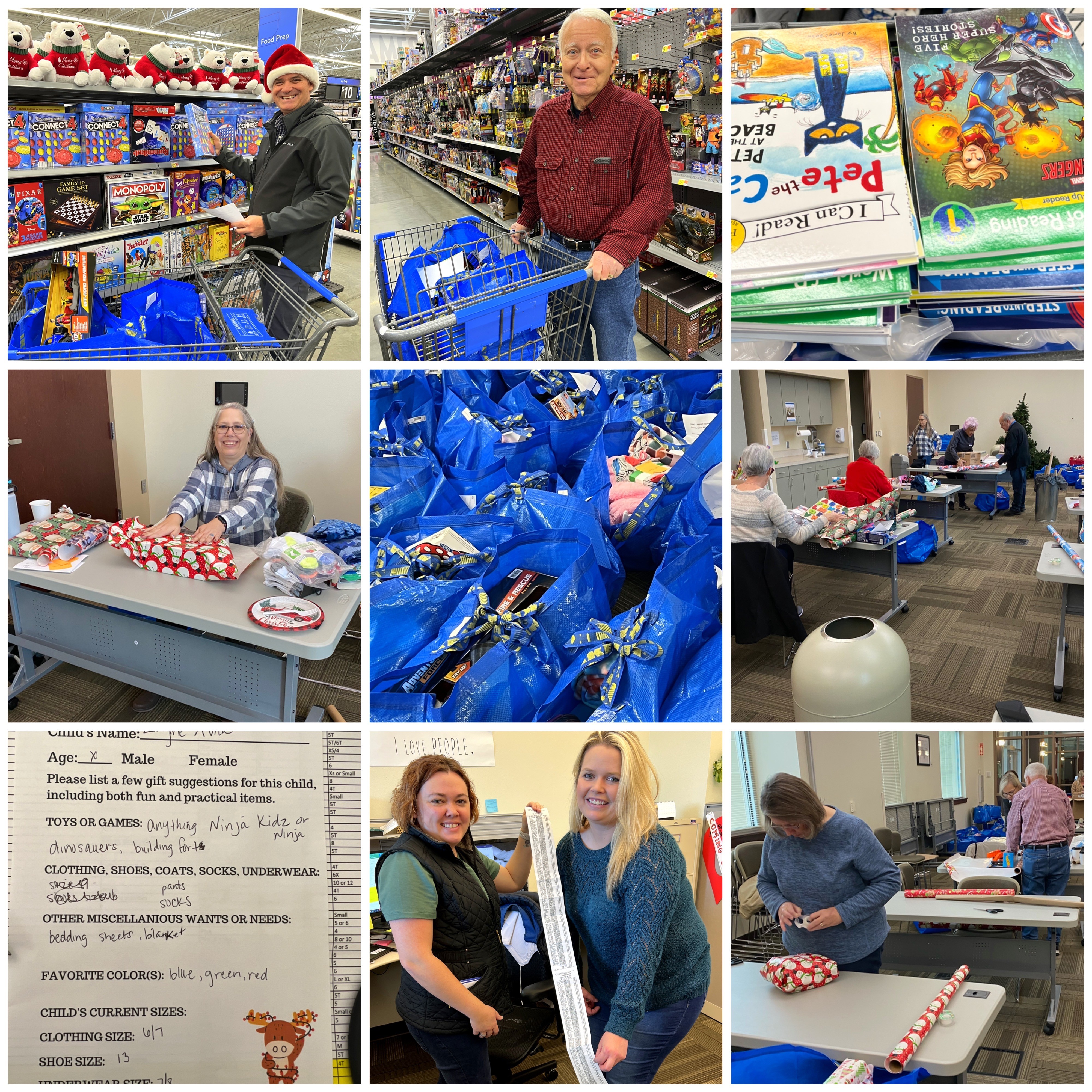 Volunteers shopping for Christmas gifts